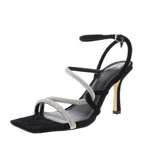 Marc Fisher Sandals Womens Size 6.5 Black Debbie Microsuede Rhinestone Ankle Str